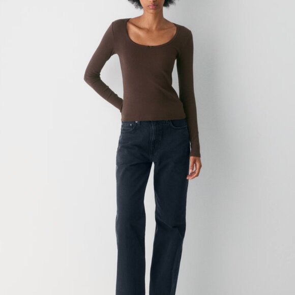 NWOT Aritzia HomeStretch Rib Lace Scoopneck Longsleeve in Rich Mocha Brown - Picture 6 of 9